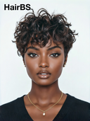 Glueless Wig curly wave pixie black Machine Made 100% Human Hair