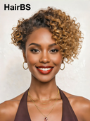 Glueless Wig curly wave pixie honey side part Machine Made 100% Human Hair