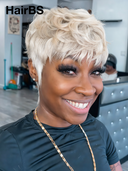 Machine Made Grey Straight Pixie Short Cut Wig 100% Human Hair