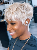Machine Made Grey Straight Pixie Short Cut Wig 100% Human Hair