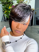 13x4 lace front White highlights pixie cut Straight side part 100% Human Hair