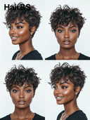 Glueless Wig curly wave pixie black Machine Made 100% Human Hair