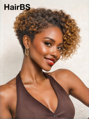 Glueless Wig curly wave pixie honey side part Machine Made 100% Human Hair