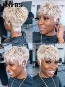 Machine Made Grey Straight Pixie Short Cut Wig 100% Human Hair