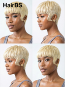 Machine Made pixie straight blonde with bangs 100% Human Hair
