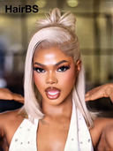 13x4 Lace front silver bob Pre-styled Updo straight 14 inch 100% Human Hair