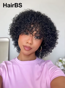 Special Offer Machine Made curly wave with bangs Natural Black 100% Human Hair