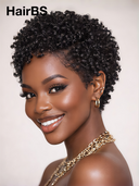 Glueless Wig afro curly pixie Machine Made 100% Human Hair