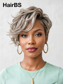 13x4 lace front Wig pixie cut wig straight grey Side Part 100% Human Hair