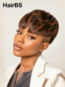 Machine made brown highlight straight Topper Unit or pixie 100% Human Hair