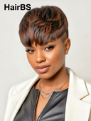 Machine made brown highlight straight Topper Unit or pixie 100% Human Hair
