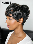 13x4 lace front Wig finger wave black Side Part 100% Human Hair