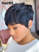 Special Offer Machine Made black Straight ready to wear Pixie Short Cut Wig 100% Human Hair