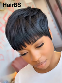 Special Offer Machine Made black Straight ready to wear Pixie Short Cut Wig 100% Human Hair