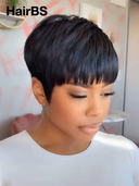 Special Offer Machine Made black Straight ready to wear Pixie Short Cut Wig 100% Human Hair
