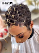 Machine Made blonde highlight finger wave Glueless Wig pixie 100% Human Hair