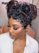 Machine made Wig Natural Black finger wave Pre-styled Updo 100% Human Hair