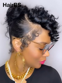 Pre-styled Updo 13x4 Lace Front pixie Natural Black 100% Human Hair