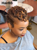 Special Offer Machine Made brown highlight finger wave Pixie Short Cut Wig 100% Human Hair