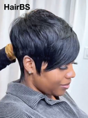 Special Offer Machine Made black Straight Pixie with bangs 100% Human Hair