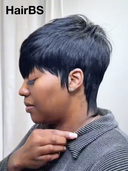 Special Offer Machine Made black Straight Pixie with bangs 100% Human Hair
