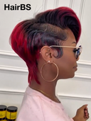 13x4 lace front Wig pixie burgundy highlight straight Side Part 100% Human Hair