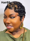 Machine Made finger wave Pixie highlight 100% Human Hair