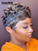 Machine Made finger wave ready to Go pixie 100% Human Hair