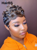 Machine Made finger wave ready to Go pixie 100% Human Hair