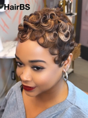 Special Offer Machine Made brown highlight finger wave Pixie Short Cut Wig 100% Human Hair