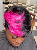 Machine Made straight pink highlight Pixie 100% Human Hair