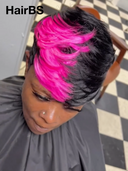 Machine Made straight pink highlight Pixie 100% Human Hair