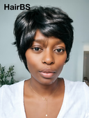 Machine Made Glueless wig pixie straight black 100% Human Hair