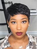 Special Offer Half-price Machine Made black pixie 100% Human Hair