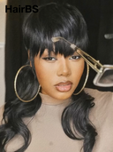 Half-price Easy to wear Wig black Body wave mullet machine made 100% Human Hair