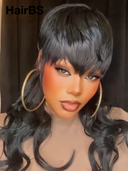 Half-price Easy to wear Wig black Body wave mullet machine made 100% Human Hair