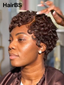 13x4 lace front Wig brown finger wave pixie 100% Human Hair