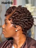 13x4 lace front Wig brown finger wave pixie 100% Human Hair
