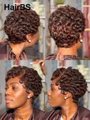 13x4 lace front Wig brown finger wave pixie 100% Human Hair