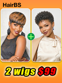Half-price 2 wigs $99 Easy to wear machine made 2 color straight & afro curly 100% Human Hair
