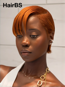13x4 lace front Wig orange straight Stylist's Cut pixie 100% Human Hair