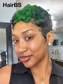 Machine Made finger wave green highlight pixie 100% Human Hair