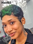 Machine Made finger wave green highlight pixie 100% Human Hair