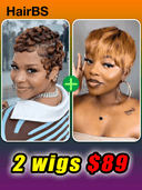 Best-seller 2 wigs $89 machine made 2 color straight & finger wave 100% Human Hair