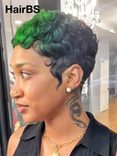 Machine Made finger wave green highlight pixie 100% Human Hair