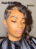 13x4 lace front Wig Stylist's Cut pixie side part with wavy 100% Human Hair