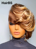 Glueless wig pixie highlight Machine Made quick wave 100% Human Hair