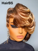 Glueless wig pixie highlight Machine Made quick wave 100% Human Hair