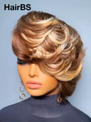 Glueless wig pixie highlight Machine Made quick wave 100% Human Hair