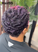 Machine Made finger wave pixie cut wig pink highlight 100% Human Hair